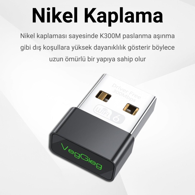 VegGieg 300 Mbps Wifi 6 Çift Bant Kablosuz Alıcı Verici Nano USB Adaptör