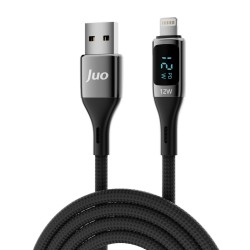 1 Metre Juo 12W Dijital Led Ekranlı USB-A to Lightning iPhone iPad Örgülü Hızlı Şarj ve Data Kablosu 1 Metre