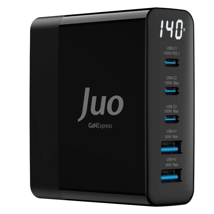 Juo 140W GaN PD 3.1 Masaüstü Hızlı Şarj Cihazı 3 Type-C + 2 USB-A iPhone & MacBook & Laptop Uyumlu Şarj Aleti