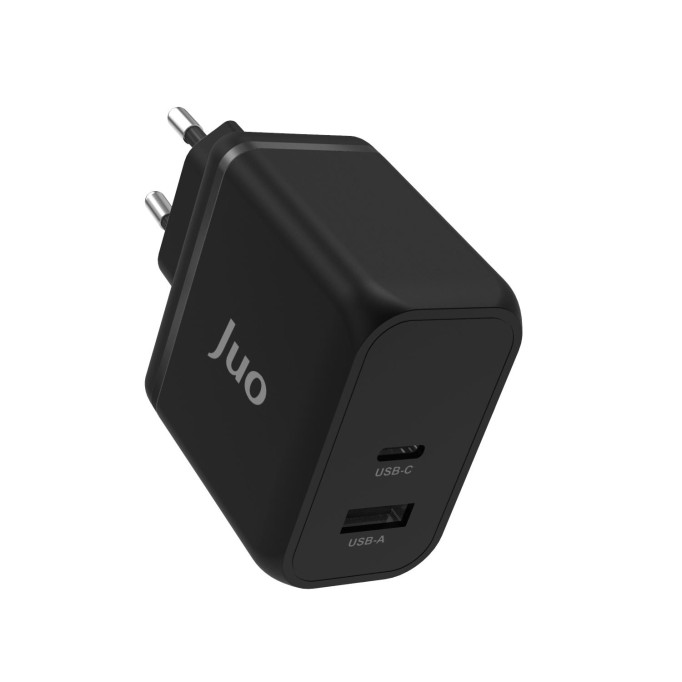 Juo 65W GaN USB-C + USB-A Şarj Aleti iPhone & iPad & Macbook & Notebook Uyumlu PD Type-C Hızlı Şarj Cihazı Siyah