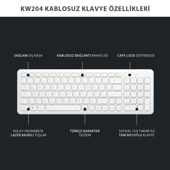 Lenovo Lecoo KW204 Kablosuz Klavye & Mouse Set Beyaz