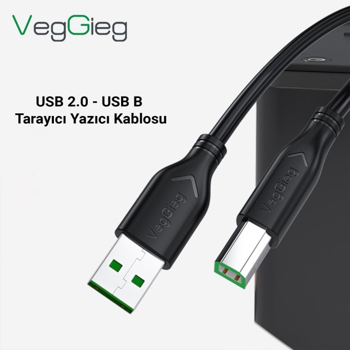 VegGieg USB B Printer Tarayıcı Yazıcı Data Kablosu 3 Metre